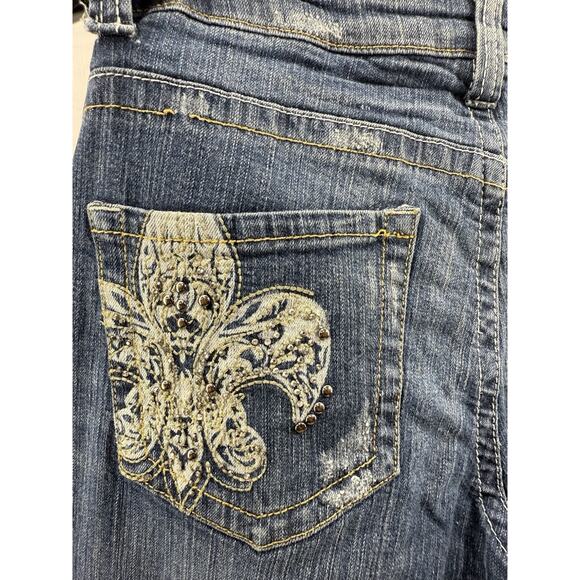 Red Rivet Jeans Women’s 11 Bootcut Blue Denim Fleur De Lis Rhinestone Pockets - Picture 5 of 16